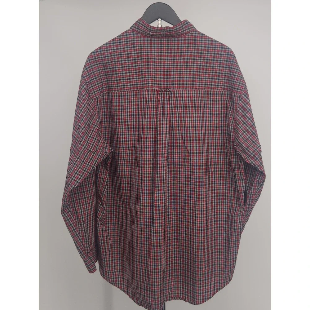 Chaps Ralph Lauren Mens XL Red Navy Blue Plaid Button Down Shirt Long Sleeve